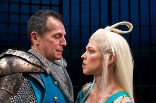 Benedick (T. Ryder Smith) and Beatrice (Rebecca Watson)